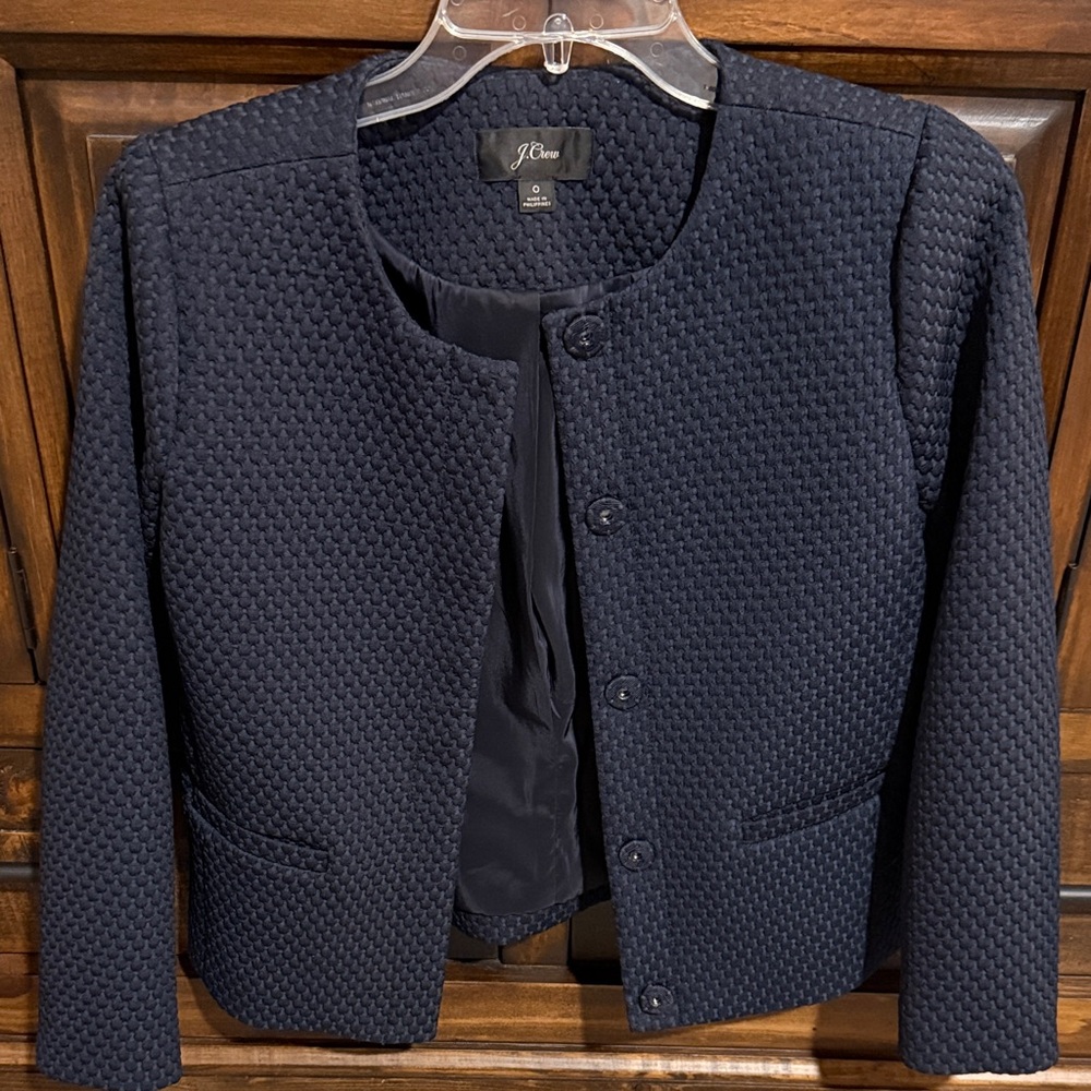 J. Crew Women's Dark Blue Textured Blazer Sz 0